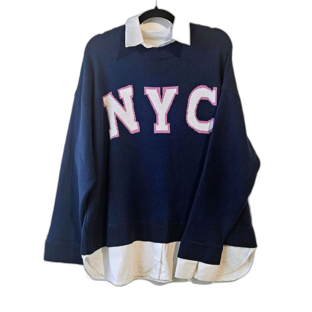 Maeve Layered twofer NYC Sweater Layered oversized Meduim Navy